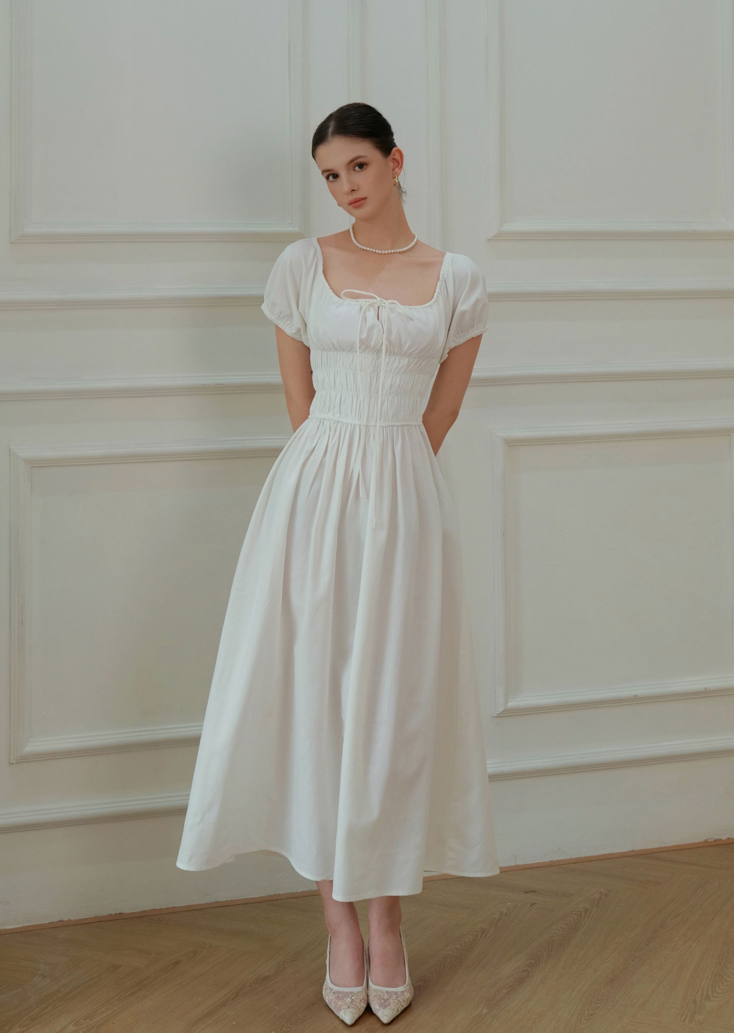 Belle Midi Dress - Linen - White