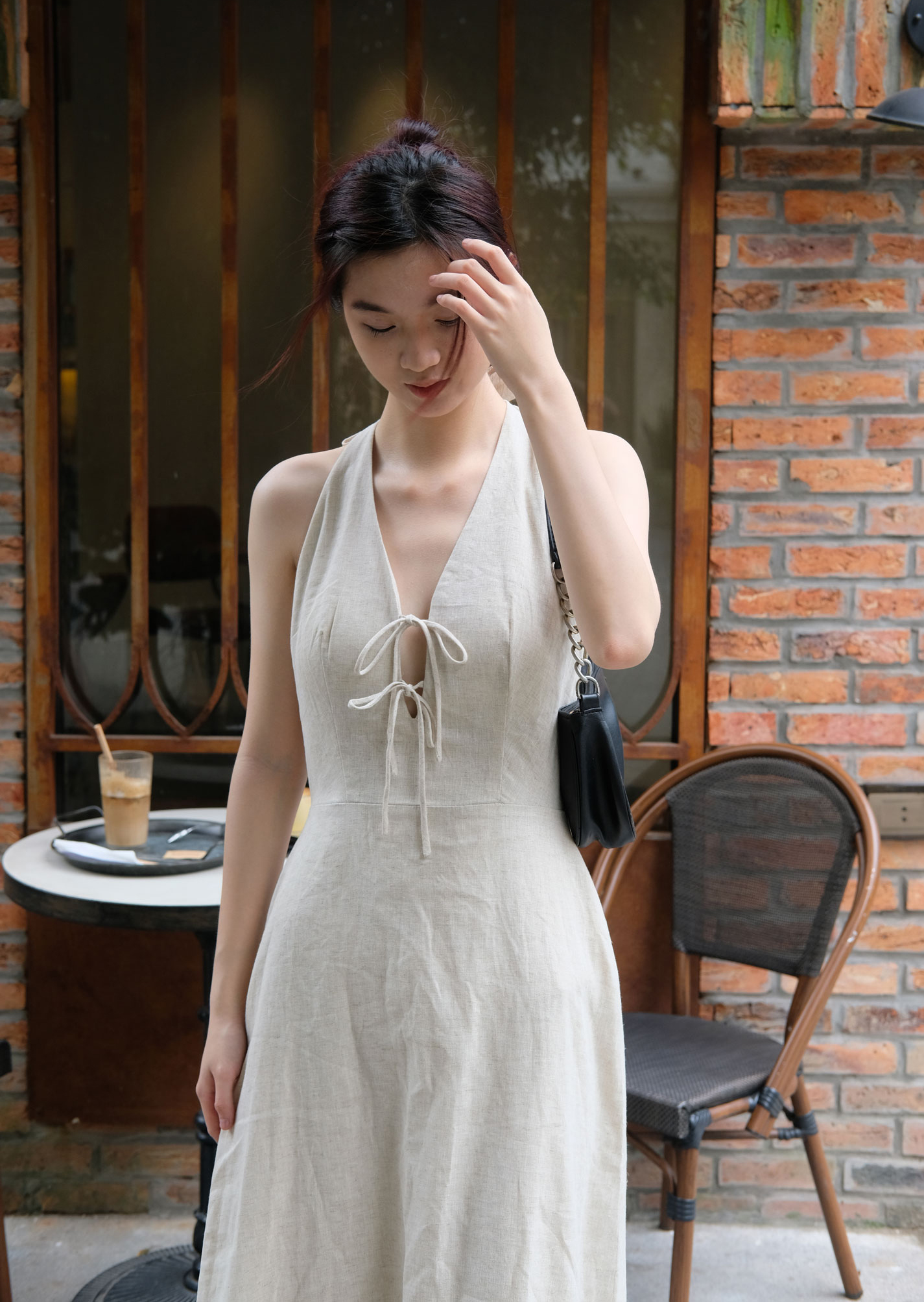 Cara Midi Dress - Linen - Beige - Image 4