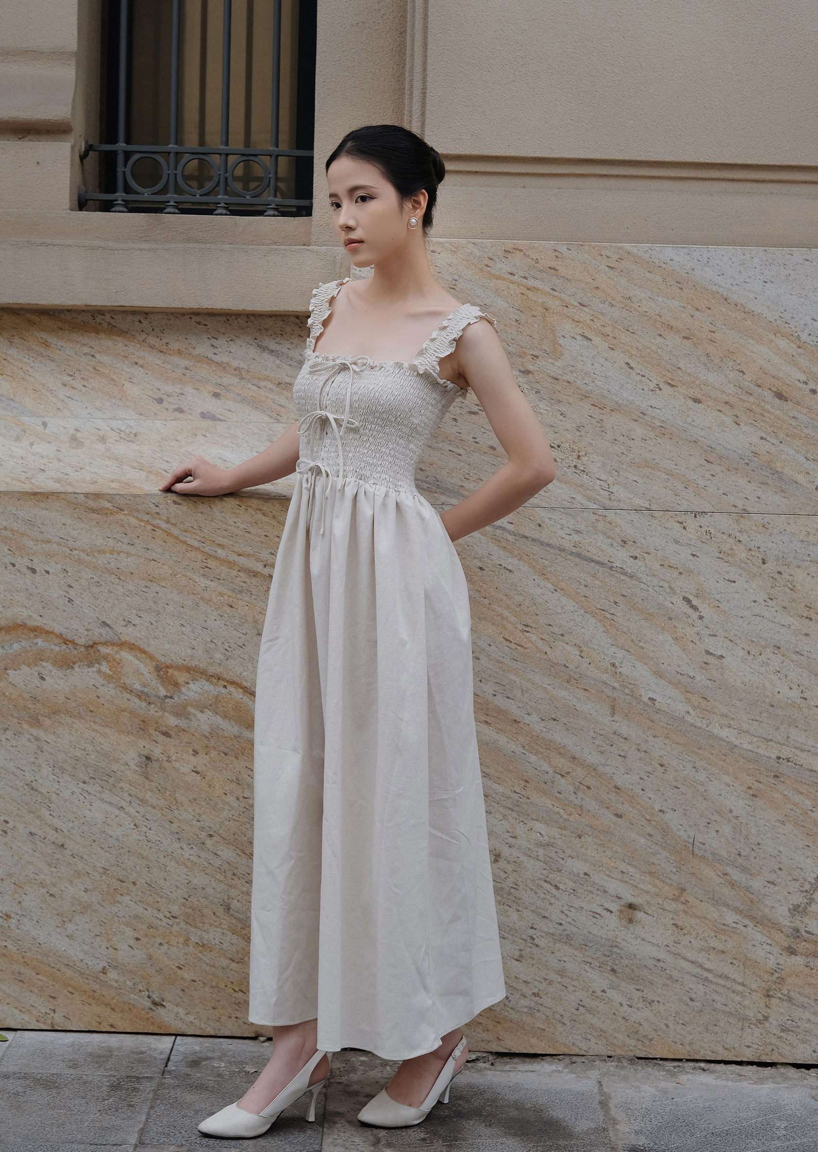 Celine Midi Dress - Linen - Beige