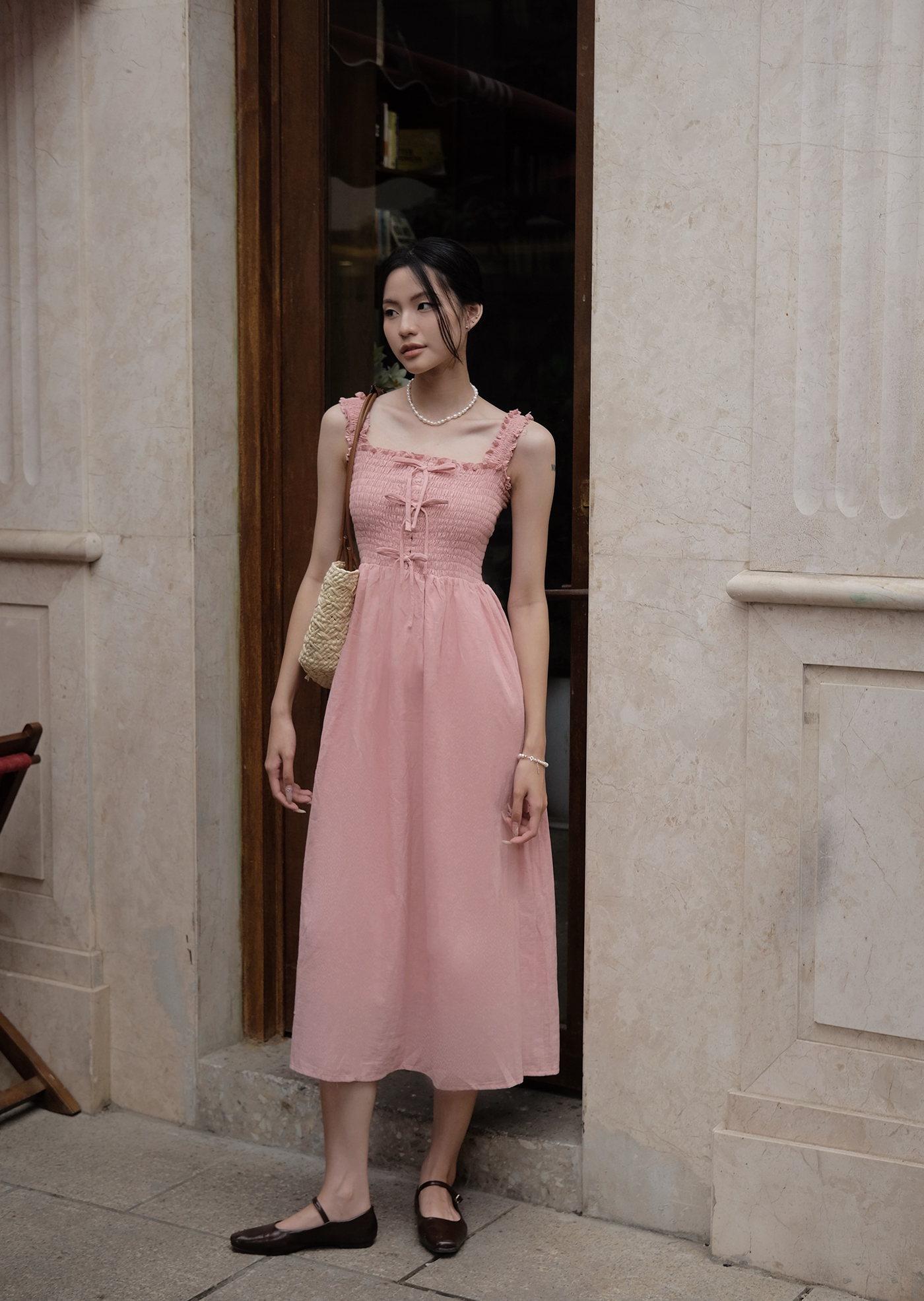 Celine Midi Dress - Linen - Pink