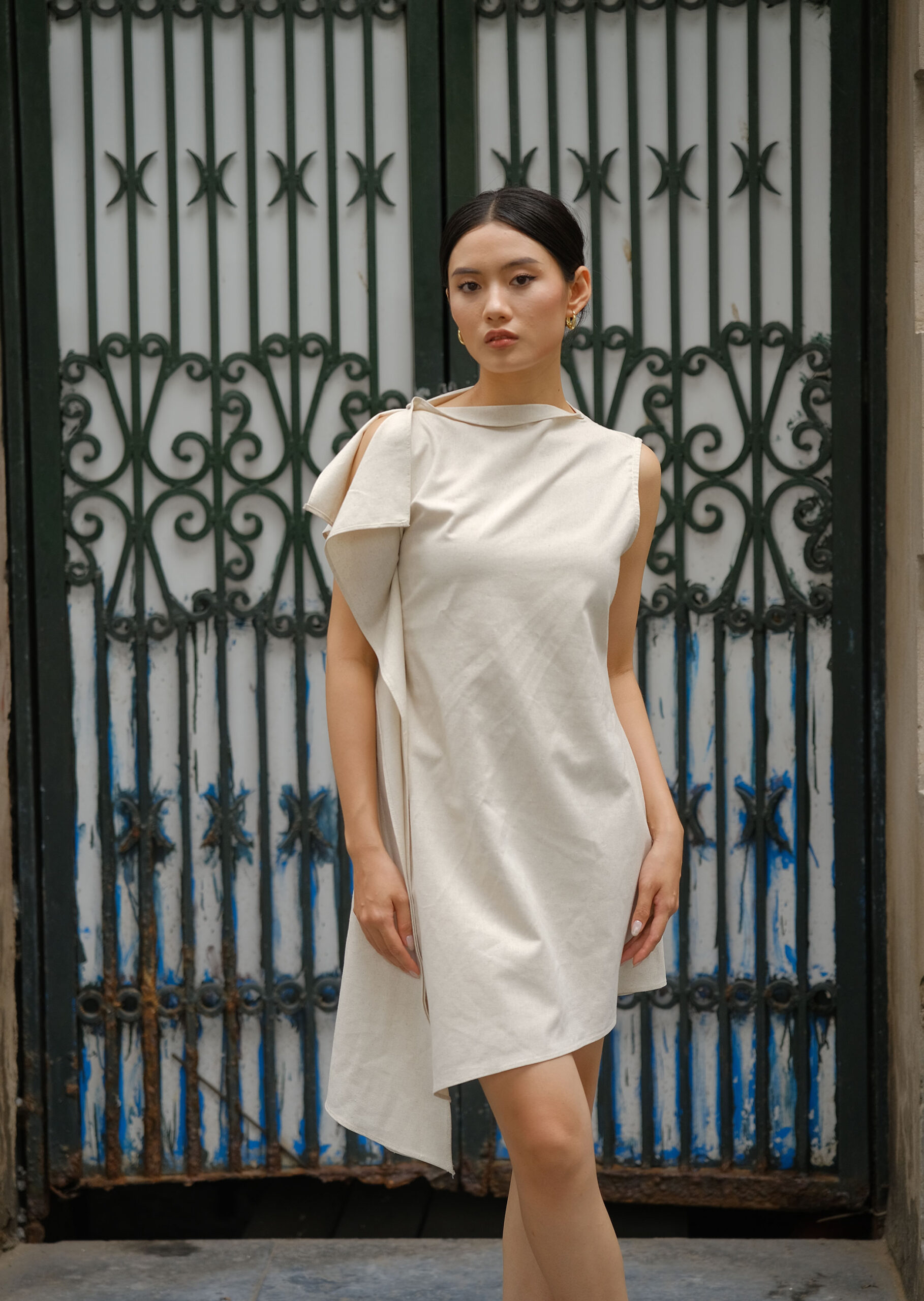 Cle Mini Dress - Linen - Beige - Image 6