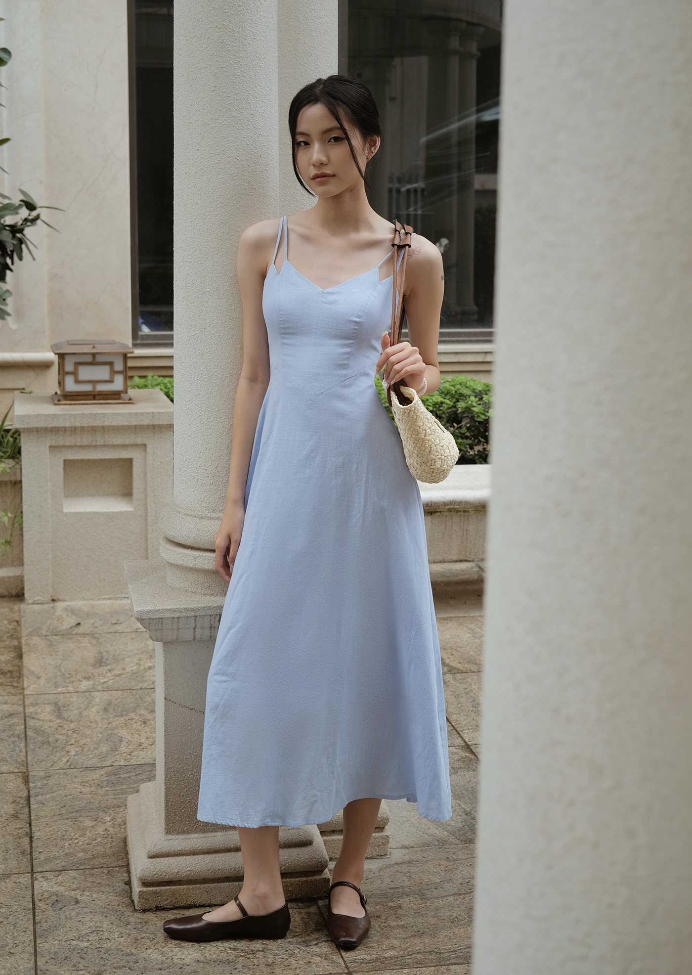 Karin Midi Dress - Linen - Blue