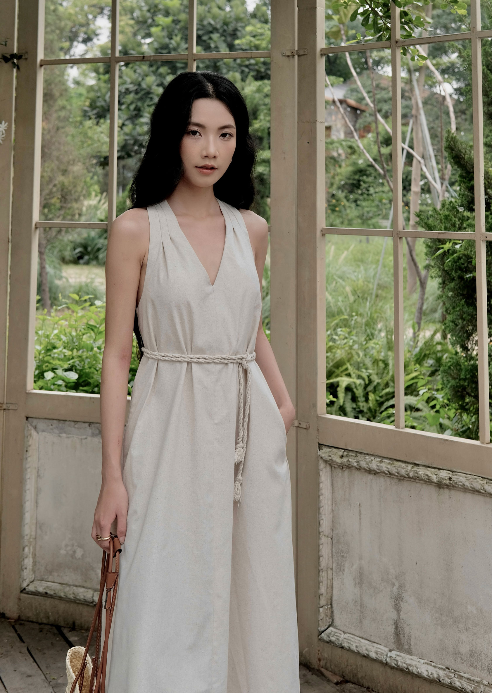 Larie Maxi Dress - Linen - Beige - Image 3