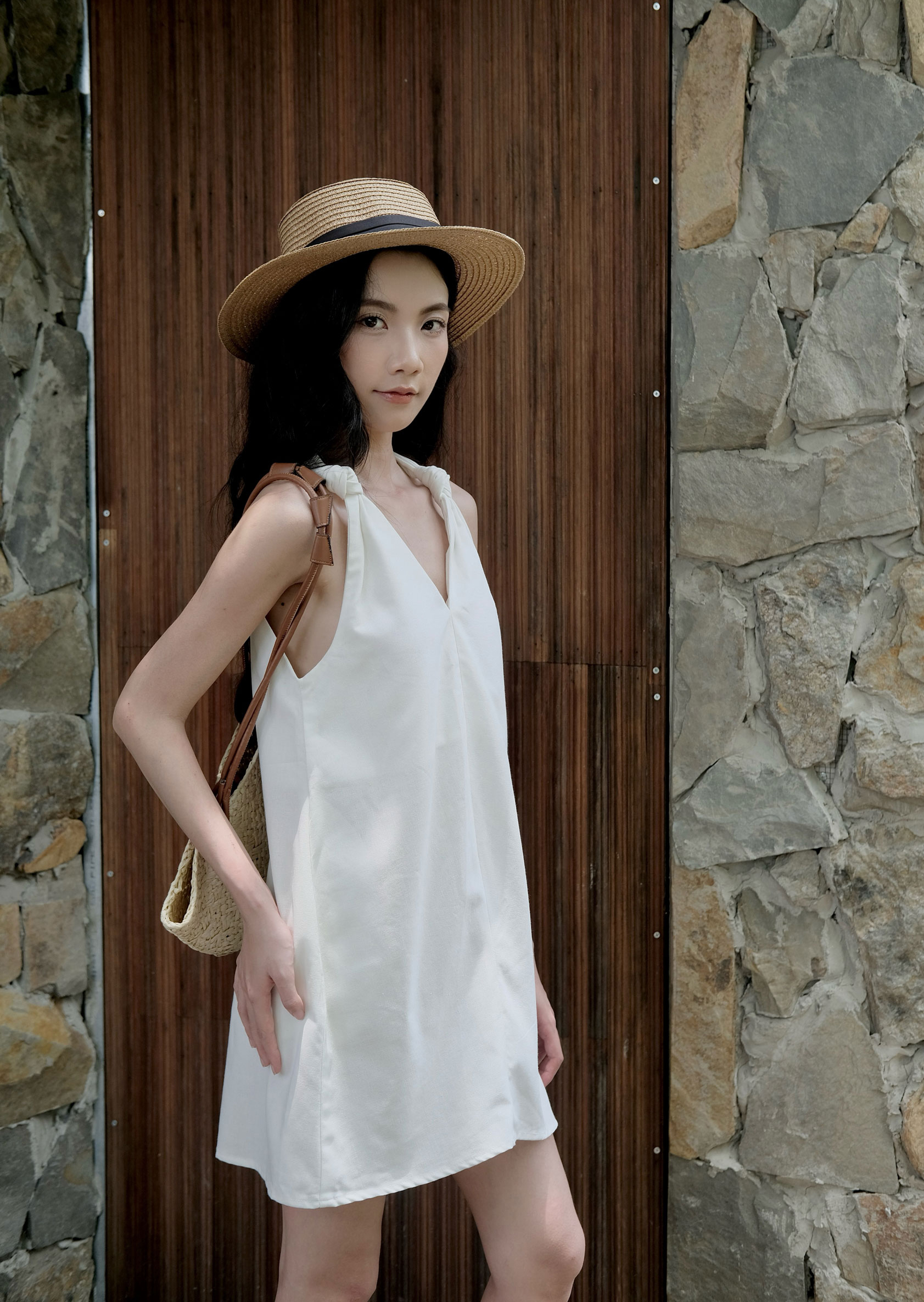 Layla Mini Dress - Linen - White