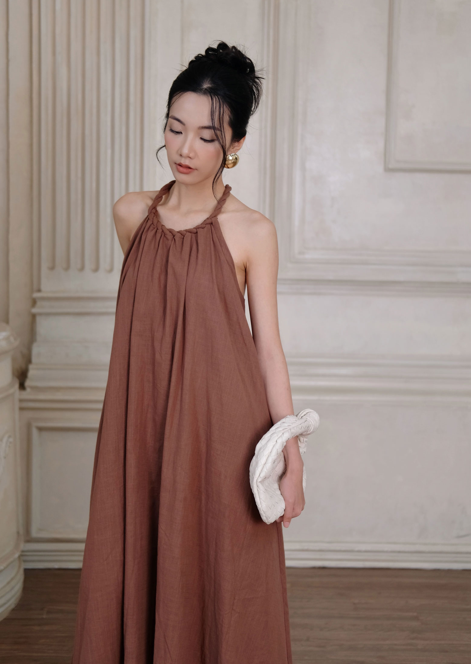 Mira Midi Dress - Linen - Brown