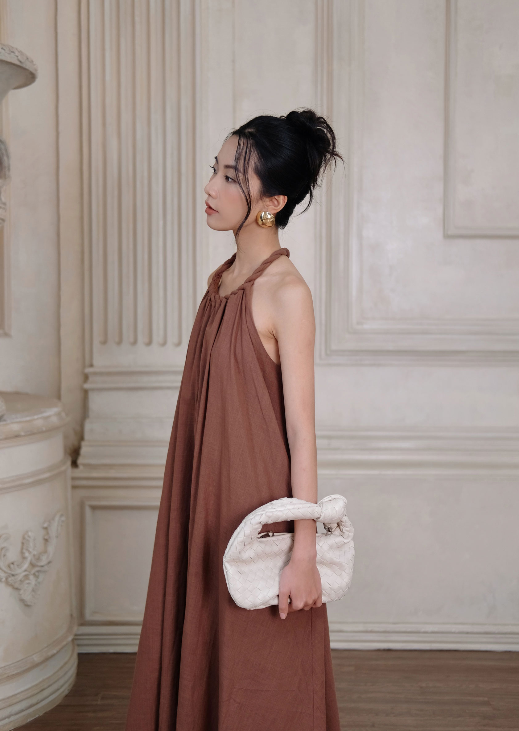 Alternative view of Mira Midi Dress - Linen - Brown