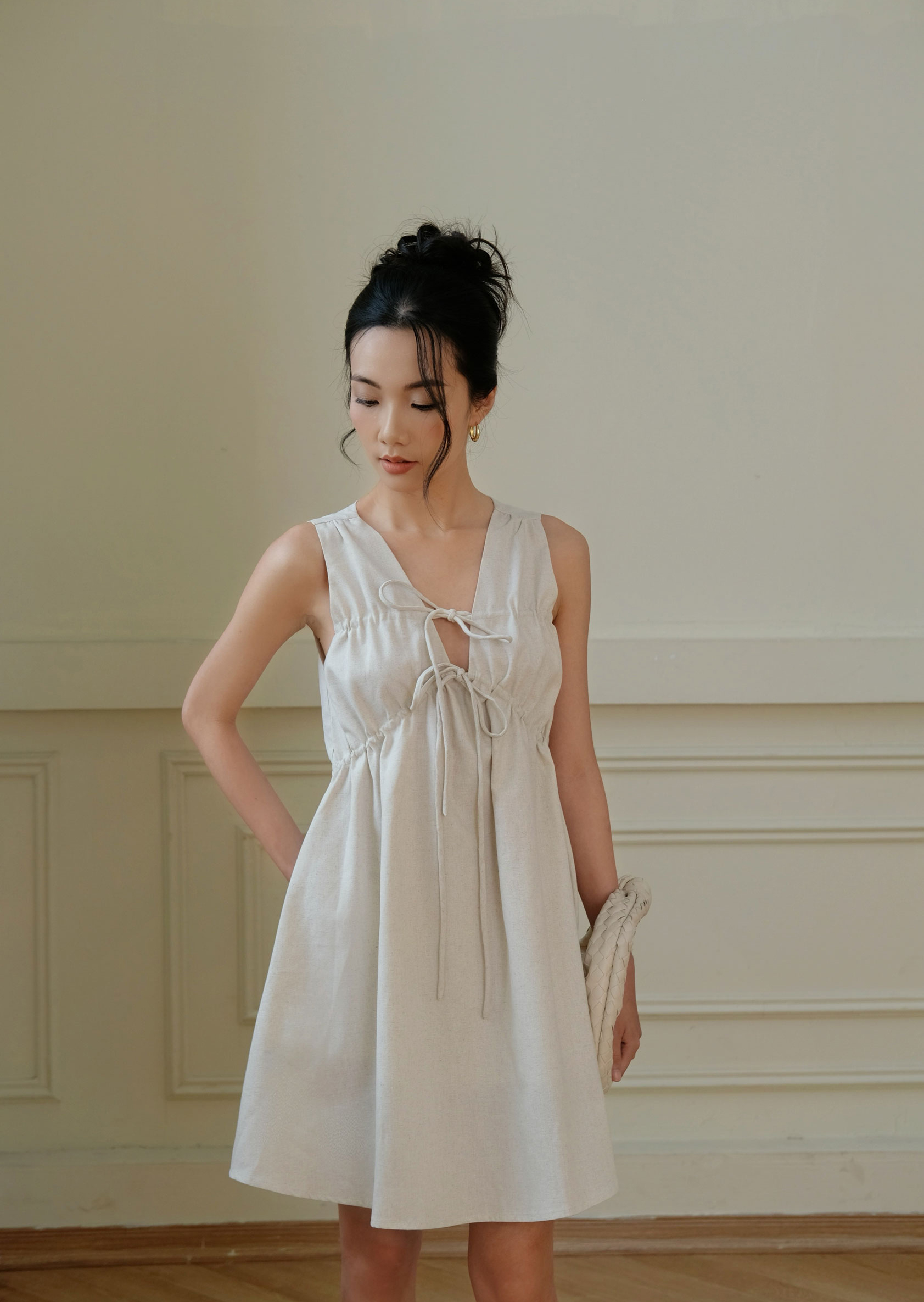 Nina Mini Dress - Linen - Beige