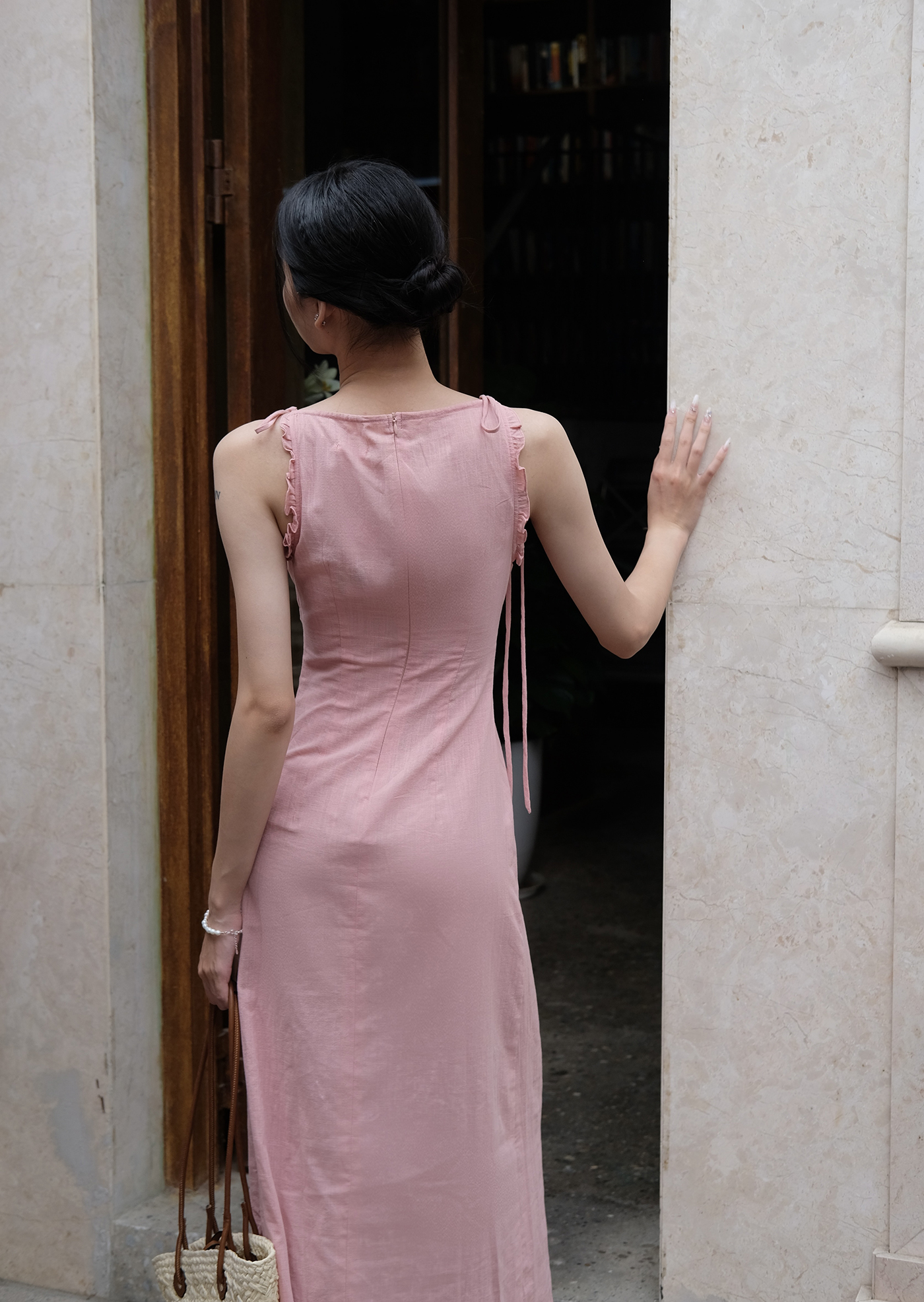 Pensee Midi Dress - Linen - Pink - Image 3