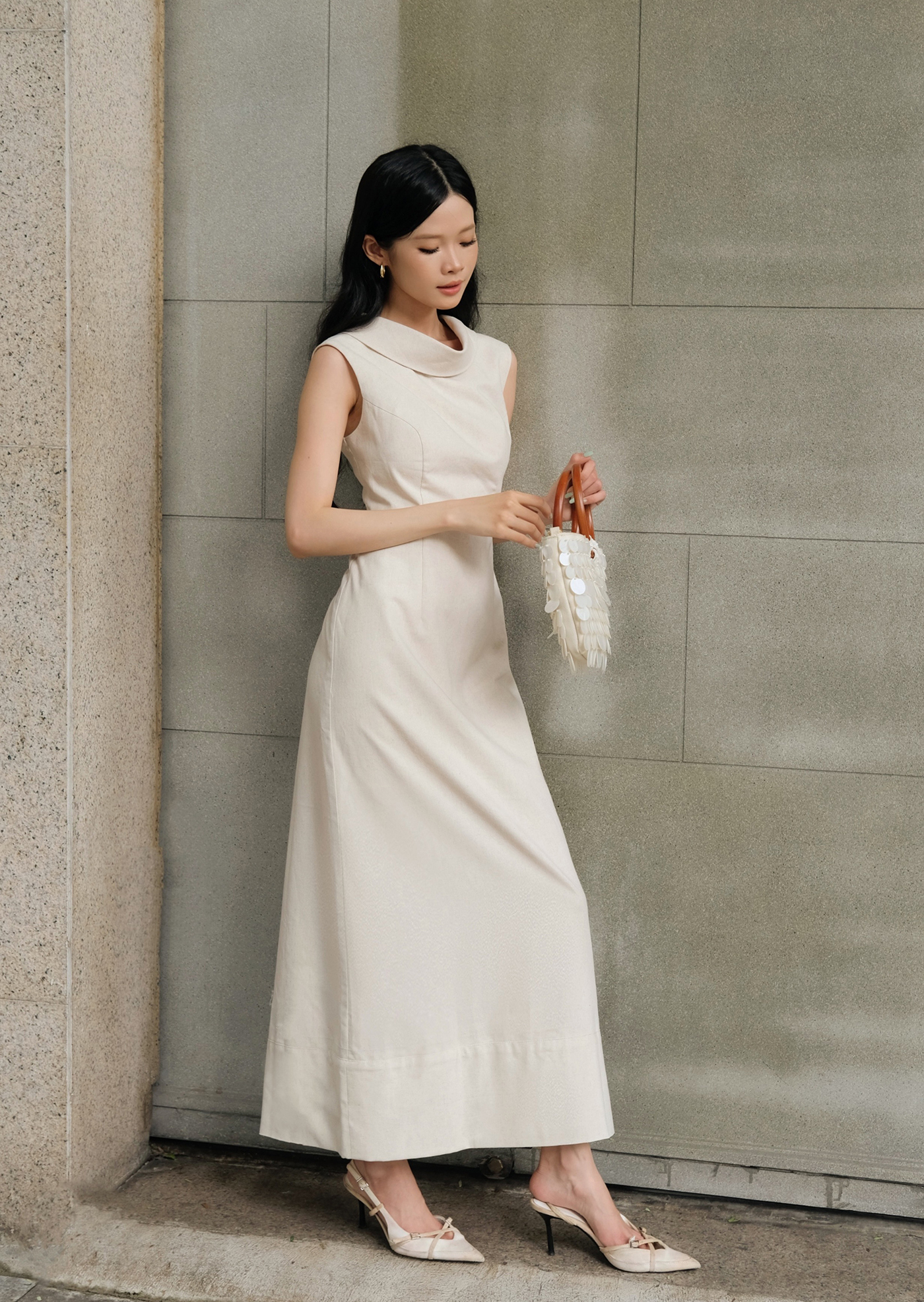 Aira Midi Dress - Linen - Beige
