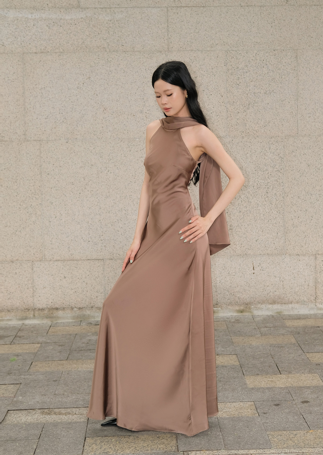 Elen Maxi Dress - Silk - Brown
