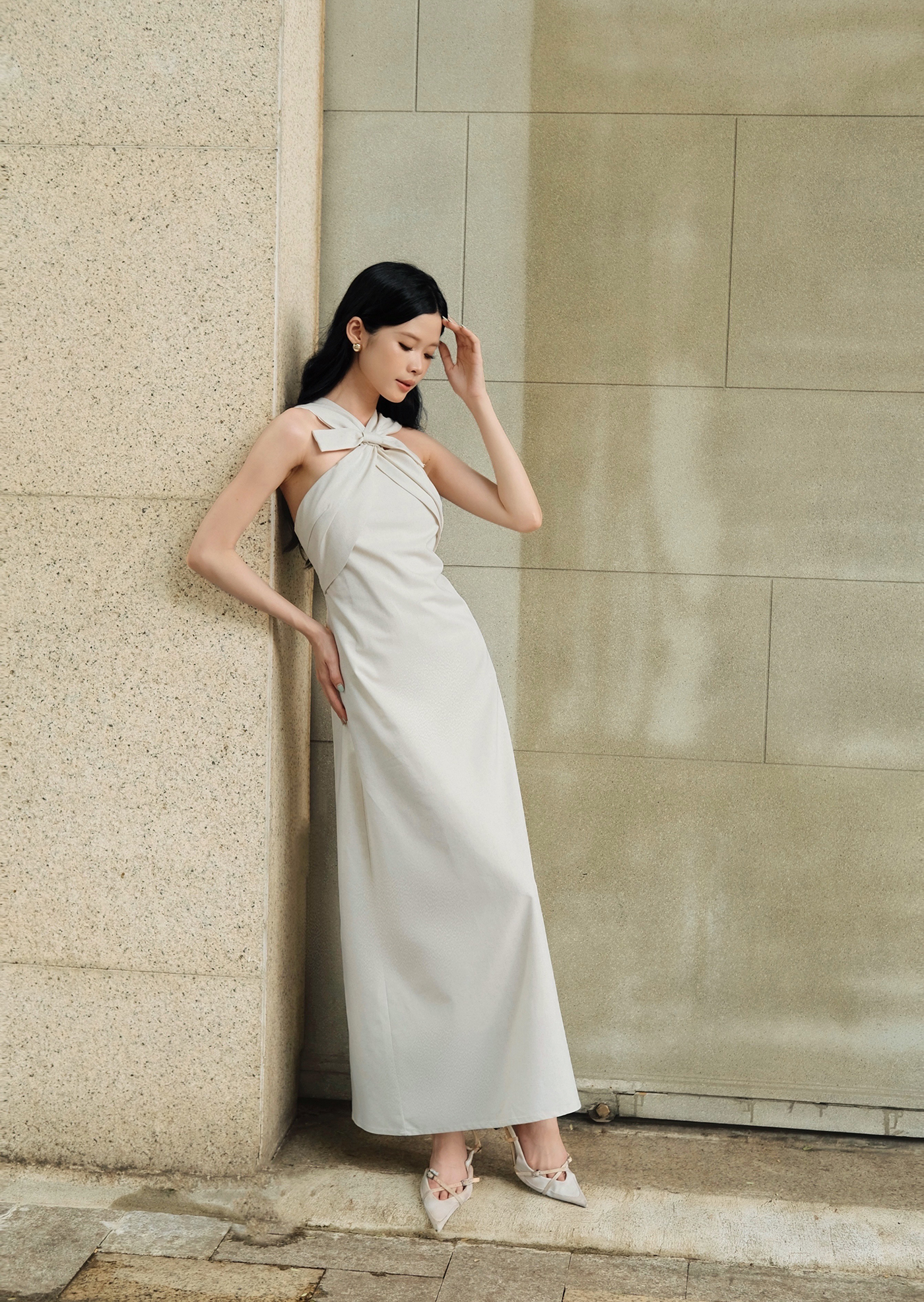 Mora Midi Dress - Linen - Beige