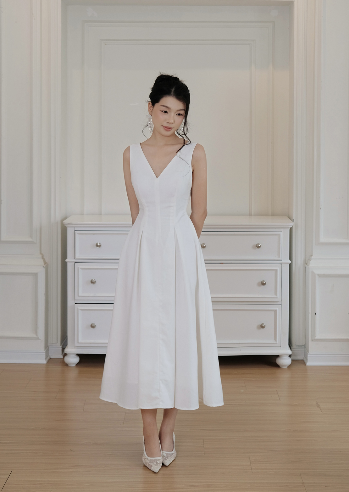 Adele Midi Dress - Linen - White