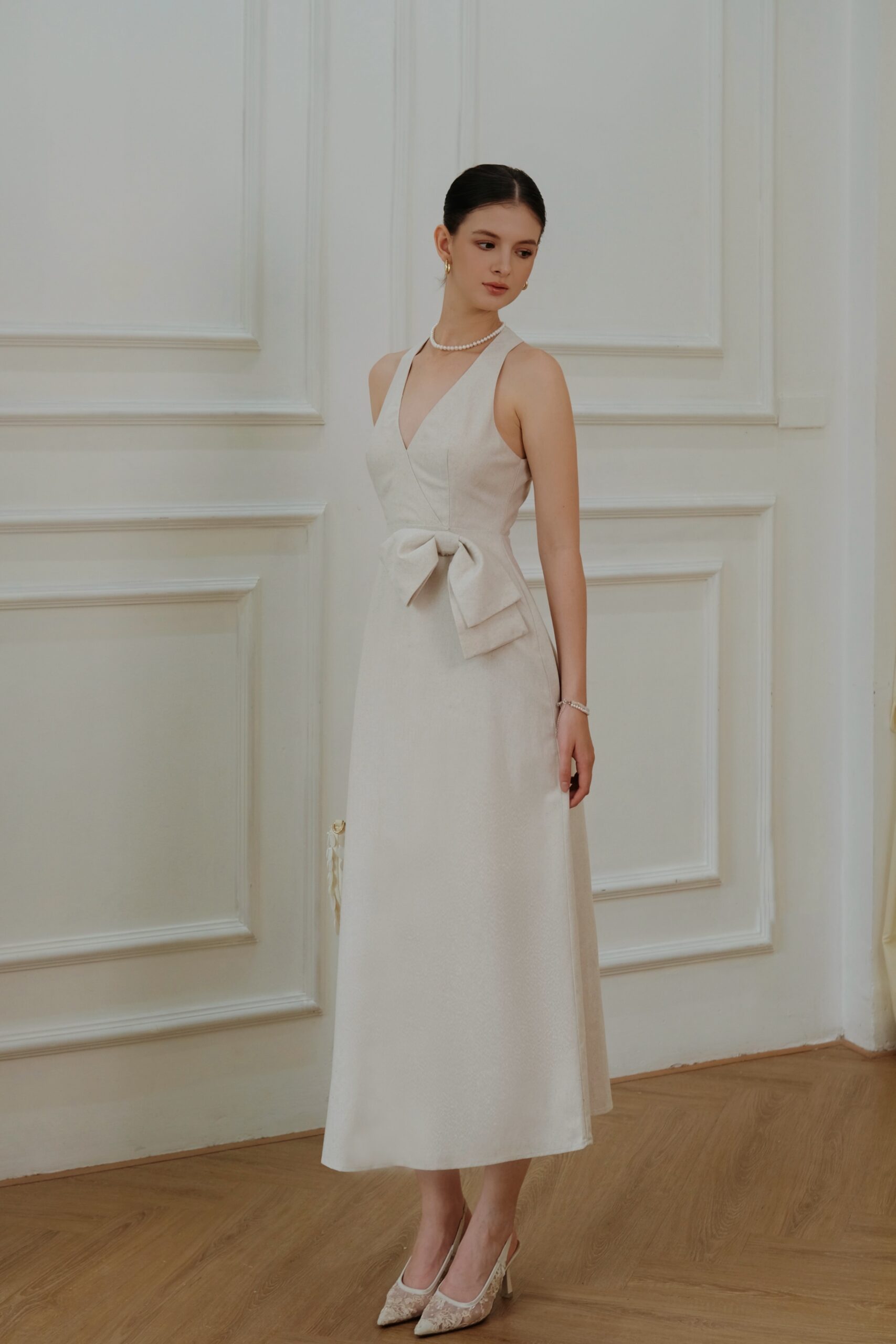 Elva Midi Dress - Linen - Beige - Image 3