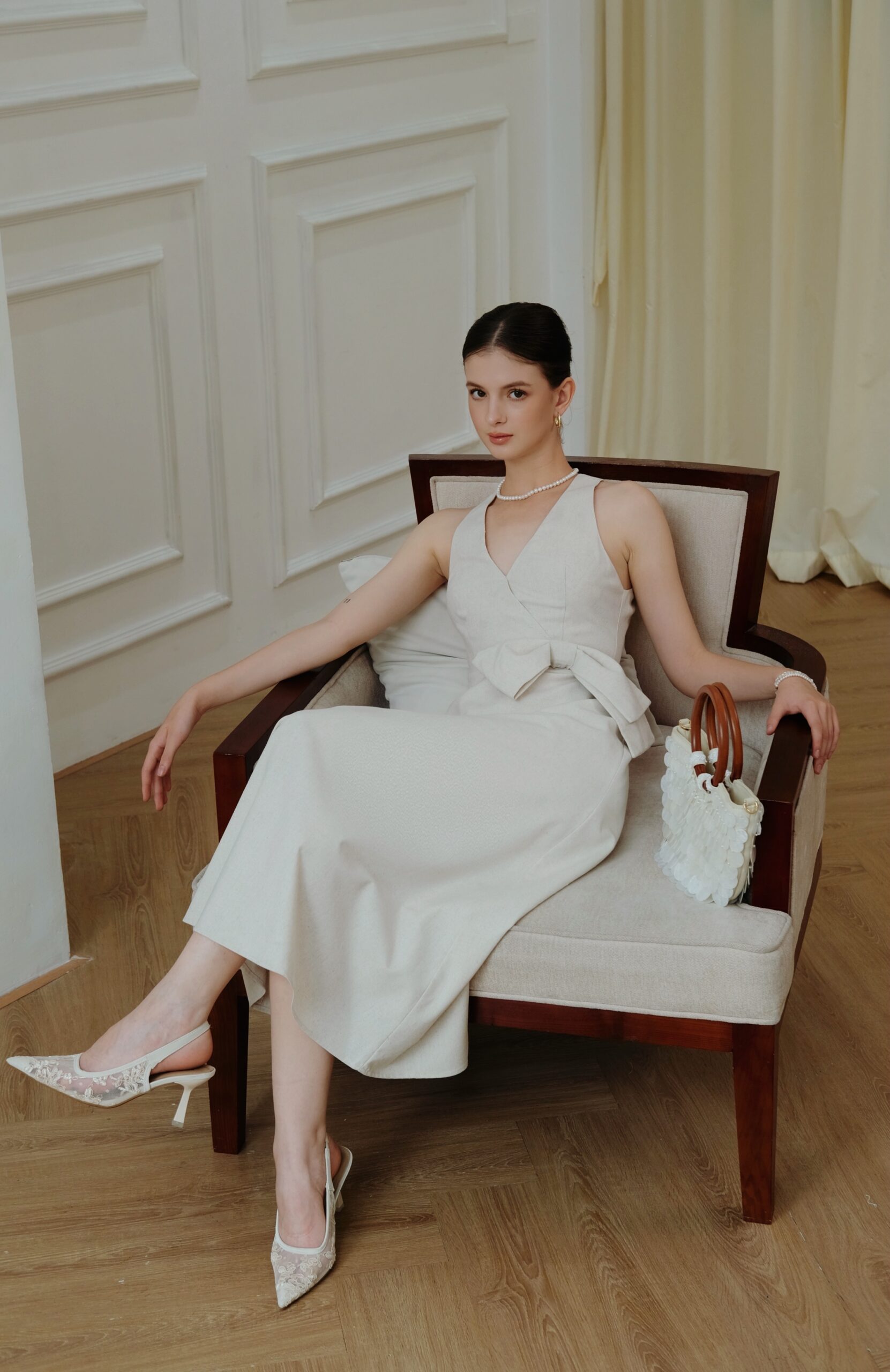 Elva Midi Dress - Linen - Beige - Image 6